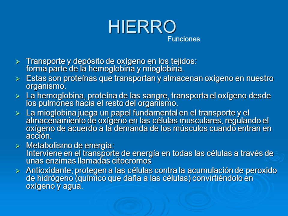 Hierro funciones en el organismo del